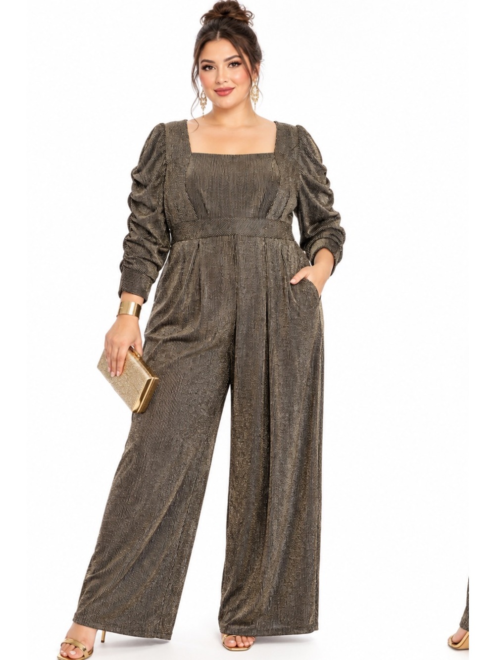 NWT Torrid Plus 26 Sparkly Metallic Wide Leg Jumpsuit Cocktail holidays party